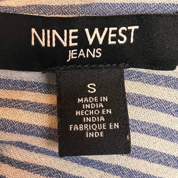 Nine West Jeans Stripe Top Shirt Cap Sleeve Blue White Size Small Lace Up Front - Picture 7 of 9